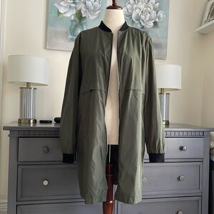 bebe Long Bomber Jacket Olive Green